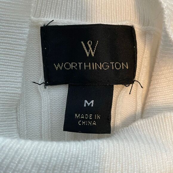 Worthington Mock Neck Sleeveless Pullover Sweater White Ribbed Knit M - Picture 3 of 5